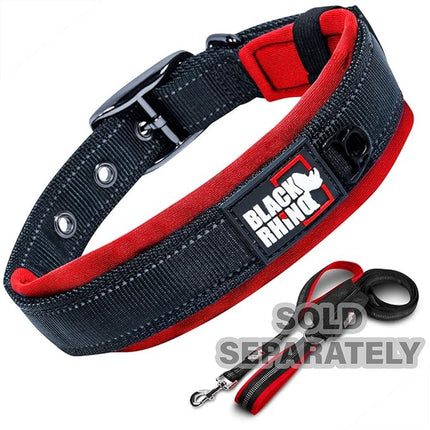 Black Rhino Large Dog Collar - Heavy Duty Adjustable Tactical Dog Collar with Reflective Stitching - 19"-23" Ultra-Soft Neoprene Padded and Weatherproof - Comfortable for Active Dogs - Red and Black