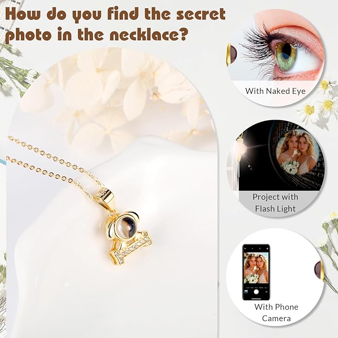 Personalized Picture Necklace with picture inside Custom Projection Necklace Cat/Dog Paw Print Pet Memorial Necklaces for Pet Lovers, Photo Gifts for Anniversary Dog Lovers