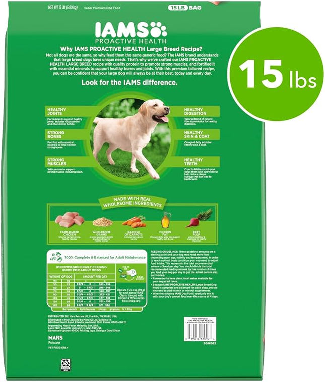 IAMS Proactive Health Large Breed Adult Dry Dog Food with Real Chicken, 15 lb. Bag