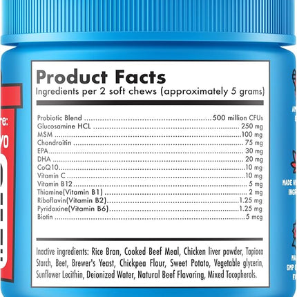 Dog Vitamins - 120 Multivitamins Chews w/Glucosamine Chondroitin, Probiotics Digestive Enzymes and Omegas - Supplement for Overall Health - Joint Support, Immune Health, Skin and Heart Health
