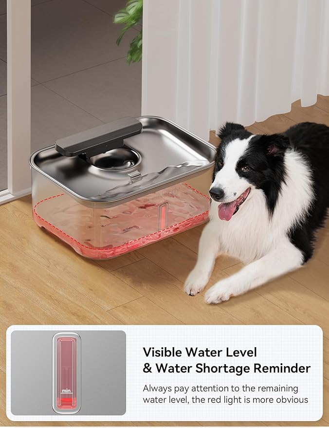 3 Gal Stainless Steel Dog Water Fountain for Large Dog, Pet Water Fountain, Dog Water Bowl Dispenser with Water Level Window, Super Quiet for S-L Dogs and Multi-Pet, Easy to Clean(FN-W13)