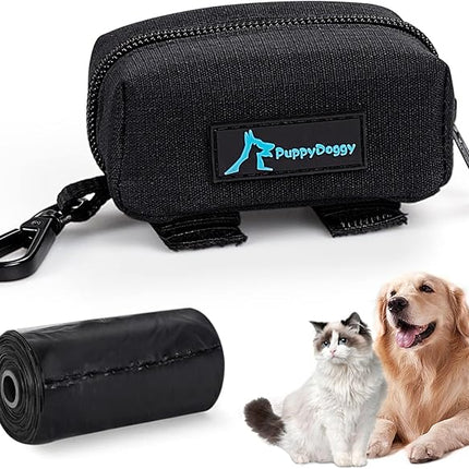 PuppyDoggy Dog Poop Bag Holder for Leash Black Waste Bag Dispenser with 1 Roll of Poop Bags for Leash Accessory Bicycle