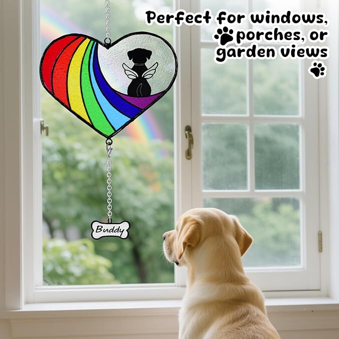 Stained Glass Rainbow Bridge Dog Memorial Gifts for Loss of Dog, Window Hanging Dog Memorial Suncatcher Sympathy Passing Away Pet Memorial Bereavement Dog Gifts, Angel Dog