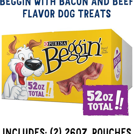 Purina Beggin' Strips With Real Meat Dog Treats With Bacon and Beef Flavors - (Pack of 2) 26 oz. Pouches
