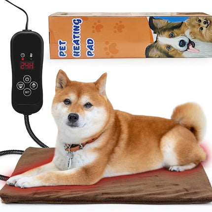 NAMOTEK Pet Heating Pad Adjustable Temperature with Timer, Waterproof Heated Mat with Chew Resistant Cord, Auto Power-Off Electric Indoor Pet Heat Pad for Dogs and Cats