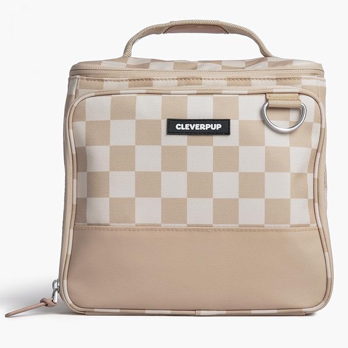 Large 7-Piece Bistro Box Dog Food Travel Kit, 12-Cup Kibble Storage, 2 Silicone Bowls, Mat & Scoop - Premium Portable Pet Food Kit for Weekends, Overnights, Daycare & Camping, Checkerboard