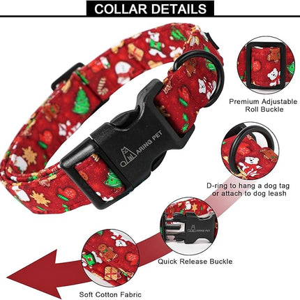 ARING PET Christmas Dog Collar Cute Santa Claus Dog Collar, Adjustable Cotton Red Dog Collars Puppy Collar for Small Medium Large Boy and Girl Dogs