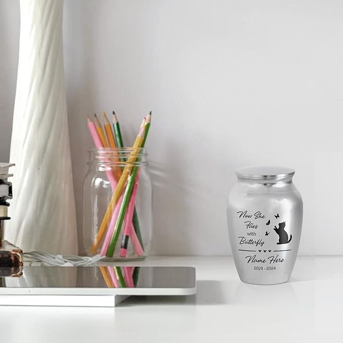 Artsy Woodsy Personalized Pet Memorial Mini Urns - Stainless Steel Decorative Keepsake Urns for Ashes, 2.56 inch, Gifts for Cat Lovers in Loving Memory