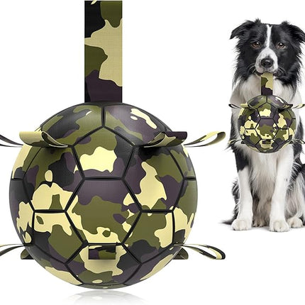 QDAN Dog Toys Soccer Ball, Interactive Toys for Tug of War, Dog Water Toy, Durable Dog Balls for Medium Large Dogs, Camouflage(8 inch)