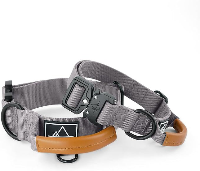 Made to ROAM Premium Explorer Control Collar - Adjustable Heavy Duty Nylon Dog Collar with Quick-Release Metal Buckle and Leather Handle (Montana Moonrise, Size 2, Control)