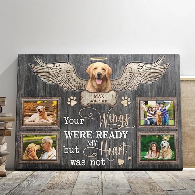 Dem Canvas Personalized Photo Canvas Prints For Dog Lover, Dog Loss Gifts, Your Wings Were Ready, Pet Memorial Gifts, Dog Death Sympathy Gifts, Dog Cat Passing Away Loss Gift Dog Grieving Gifts