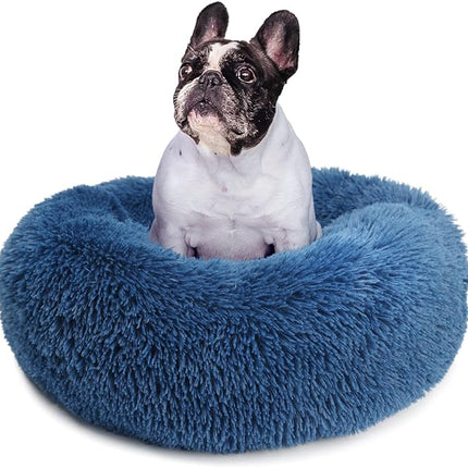 Puppy Bed for Calming Dog 23 Inches Navy Blue Anti-Anxiety Donut Dog Bed for Small Medium Dogs Washable Fuzzy Dog Bed Fits up to 15 lbs Pets Beds for Small Dog