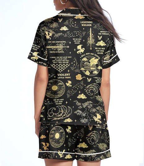 Women’s Silk Satin Pajama Set, Short Sleeve Button Down 2 Piece PJs with Shorts, Cozy Loungewear & Matching Holiday Pajamas