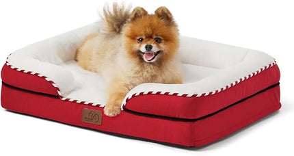 Bedsure Orthopedic Dog Beds for Small Dogs - Washable Small Dog Cat Bed Waterproof, Comfort Pet Couch Sofa with Washable Removable Cover, Pets Bed with Nonskid Bottom, Red, 24"