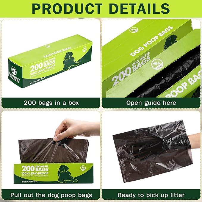 Sherr 20 Boxed Rolls 4000 Counts Dog Poop Bags Bulk Leak Proof Dog Waste Bags Universal Pet Doggy Waste Poop Box for Puppy Pets Outdoor Walking and Travel, 20 Rolls of 200 (Black,13 x 9 Inches)