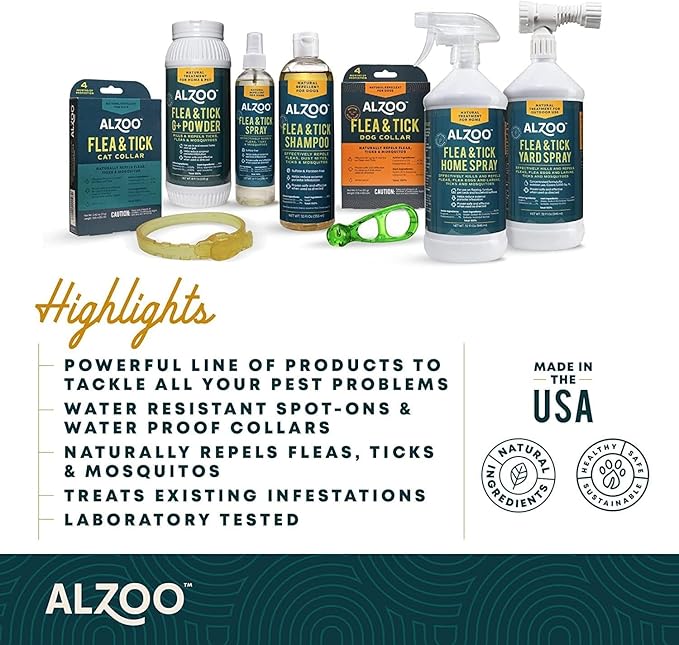 ALZOO Natural Flea & Tick Dog Collar - Helps Repel Fleas, Ticks & Mosquitoes - 100% Plant-Based Active Ingredients - Waterproof - Up to 4 Months Protection - Large-Sized Dogs: 40+ lbs - Pack of 2