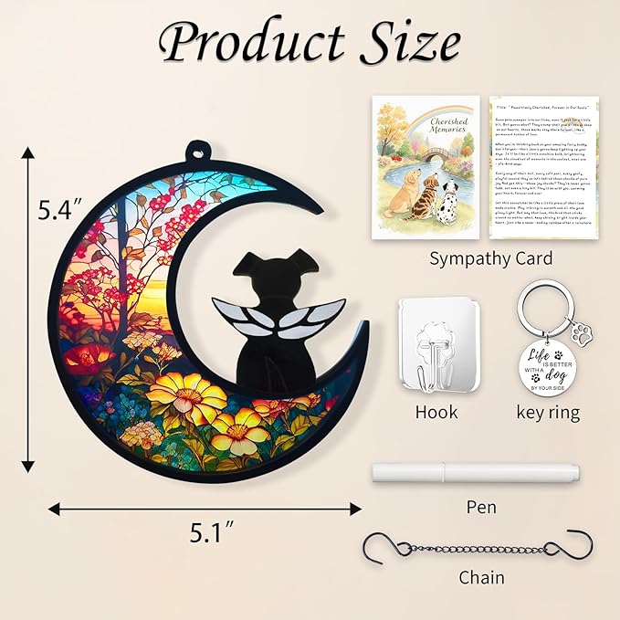 DIY Dog Angel Memorial Suncatcher, Pet Sympathy Keychain with Sympathy Card, Memorial Gifts for Loss of Dog, Pet Passing Away Remembrance Gift (Sunflower)