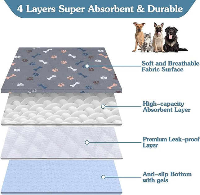 Washable Pee Pads for Dogs,2 Pack 48"x60" Reusable Puppy Training Pads, Ultra-Absorbent and Leak-Proof Whelping Pads , Extra Large Potty Playpen Mat for Incontinence, Housebreak, Crate