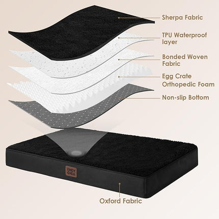 EHEYCIGA Orthopedic XXL Dog Beds for Jumbo Dogs with Removable Washable Cover for Crate, Black, 47x29