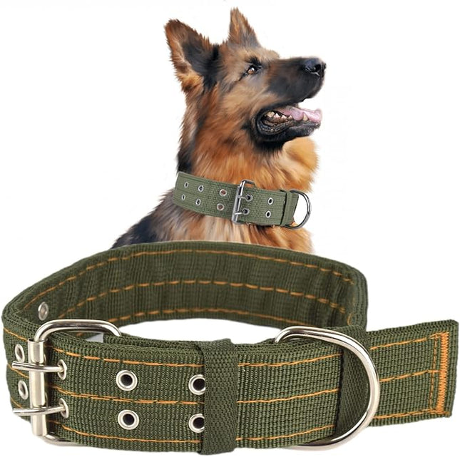 Buckle Dog Collar, 1.5 Wide Adjustable Nylon Military Tactical Dog Collars, 2-Rows D Ring Heavy Duty Dog Collar