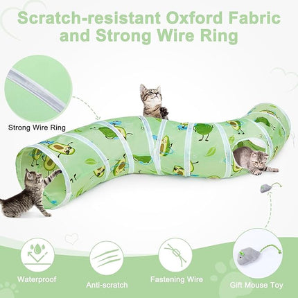 Glittme Cat Tunnel, Cat Tunnels for Indoor Cats, S-Shape Cats Cave with Cat Toys, Foldable Cat Tubes and Tunnels for Cats, Rabbit, Puppy, Guinea Pig