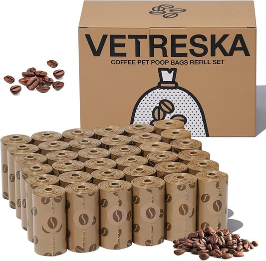 VETRESKA Dog Poop Bags, 540 Count Coffee Scented Waste Bags, Leak Proof, Extra Thick, 9" x 13" Large Dog Pet Bags for Dogs and Cats - (36 Rolls)