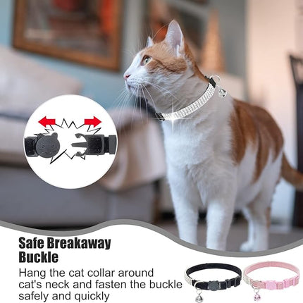 EXPAWLORER Soft Velvet Safe Cat Collars for Girl Cats -2 Pack Rhinestones Bling Diamante Adjustable Collars Breakaway- Chirstmas Cat Clollar Gifts with Bells for Boy Cats Kitty and Small Dogs