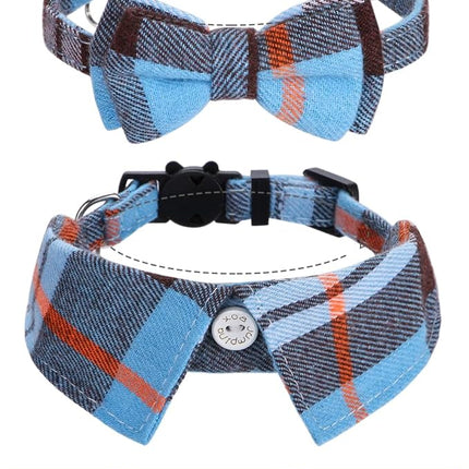Faleela 2 Pack/Set Cat Collar with Cute Bow Tie and Bell,Breakaway Plaid Shirt Collar for Kitty Adjustable Safety