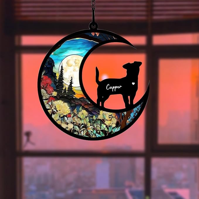 Dog Memorial Suncatcher, Personalized Pet Breeds with Name Date, Stained Glass Light Catcher, Dog Memorials & Funerary Gifts