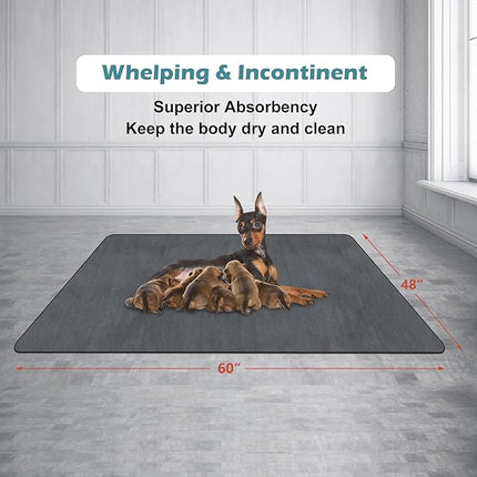 INVENHO Washable Pee Pads for Dogs 60"x48" Reusable Dog Pads Large Upgrade Non-Slip Dog Pee Pads Heavy Absorbency Puppy Pee Pads Quick Dry Whelping Pads/Waterproof Puppy Training Pad