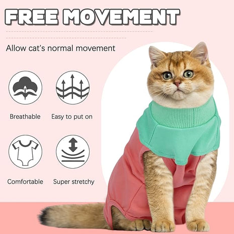 Cat Recovery Suit Female, Breathable Onesie After Surgery Female for Abdominal Wounds or Skin Diseases, Anti-Licking Full Body Cat Surgery Recovery Suit, E-Collar Alternative Wear