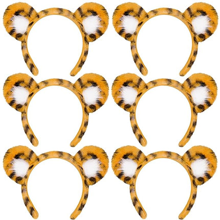 Beviliu 6p Animals Ear Tiger Ears Headband Realistic Fluffy Cat Bunny Dog Monkey Hairband Halloween Christmas Costume for Washing Makeup Cosplay Party