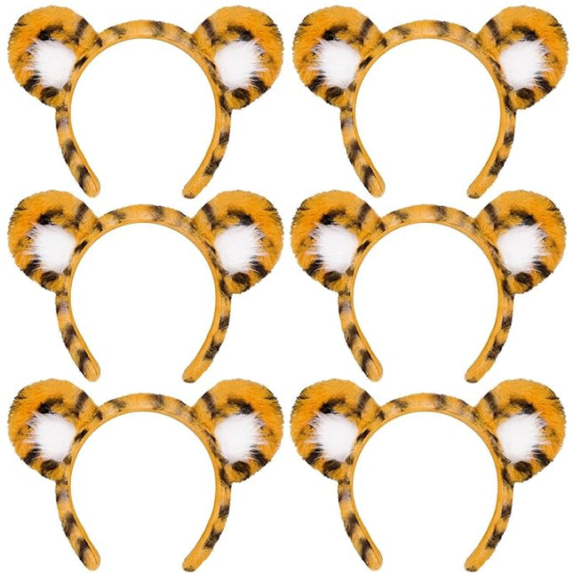 Beviliu 6p Animals Ear Tiger Ears Headband Realistic Fluffy Cat Bunny Dog Monkey Hairband Halloween Christmas Costume for Washing Makeup Cosplay Party