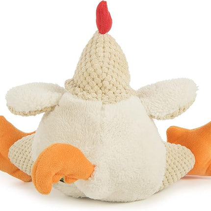 goDog Checkers Fat Rooster Squeaky Plush Dog Toy, Chew Guard Technology - White, Large