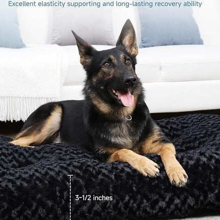 KSIIA Washable Dog Bed Anti-Slip Dog Crate Beds Deluxe Plush Kennel Pad Comfy Pet Sleeping Mat for Large Dogs, 35" x 23", Black
