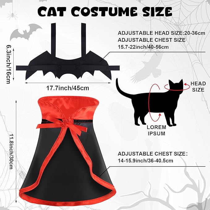 3 PCS Halloween Cat Costume Bat Mask Bat Wings Cloak Pet Costumes for Small Cats Kittens Cosplay Halloween Party Decoration Bat Cat Mask and Apparel Cats Dress Up Accessories