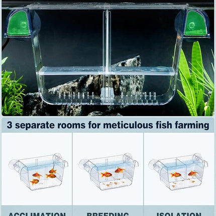 Pawfly Aquarium Fish Breeding Box, Fish Tank Hatchery Incubator with 6 Suction Cups Acrylic Hatching Box for Baby Fish Shrimp Betta Medium Acclimation Isolation Box