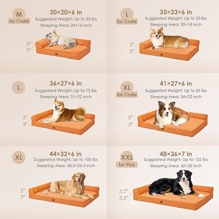 EHEYCIGA Memory Foam Dog Bed Medium Sized Dogs, Waterproof Dog Bed Orthopedic with Washable Removable Cover, Non-Slip Pet Bed Couch for Crate, 30x20x6 Inches, Pumpkin