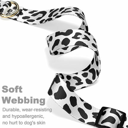 Rnivvi Dog Collar for Large Dogs, Cute Leopard Heavy Duty Adjustable Puppy Collar with Quick Release Buckle for Boy Girl & Female, Pet Accessories for Walking Running, L Length 1" Width, White