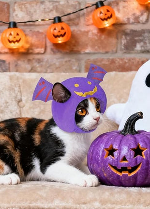 Cat Halloween Costumes Halloween Bat Wing Hat for Dogs Cats Adjustable Cute Purple Bat Cap Festival Pet Head Dress Up Accessories for Halloween Puppy Kitten Cosplay Costume Gifts