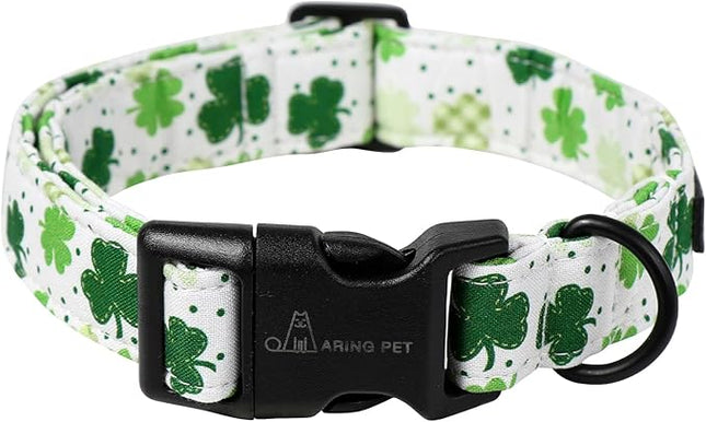 ARING PET St Patrick's Day Dog Collar, Cute White Clovers Pet Collars with Quick Release Buckle for Puppy Small Medium Large Boy Girl Dogs-S