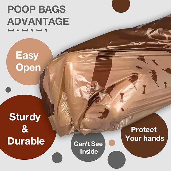 180 Count Dog Poop Bags with Dispenser, Leak-Proof Large Doggie Bag for Poop, Extra Thick Doggy Waste Bags, Unscented, Pet Trash Bags Holder Outdoor Puppy Walking and Traveling Rolls, Brown