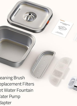 Cat Water Fountain Stainless Steel: 4L/140oz Pet Fountain Water Bowl Indoor, Automatic Dog Drinking Dispenser, Cat Feeding Watering Supplies, Metal Kitty Waterer Fountain, 1 Replacement Filters