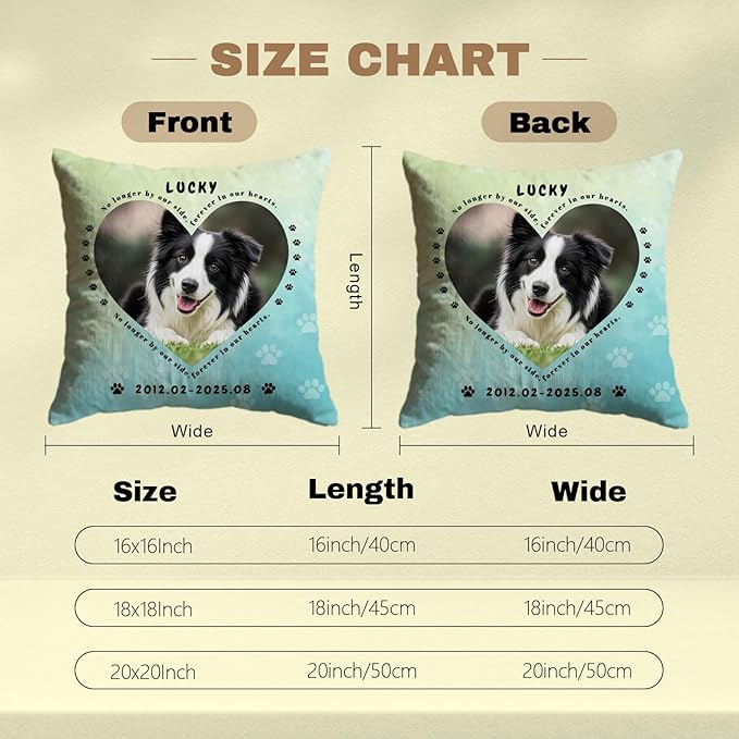 Personalized Pet Memorial Throw Pillow with Photo, Custom Pet Memorial Gifts for Dogs Cats, Loss of Dog Sympathy Gift Dog Bereavement Remembrance Picture Pillow