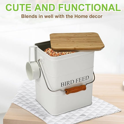 Bird Seeds storage container,Bird Seed Container,Metal food tin for Birds, pet snacks Canisters with wooden lid/handle/sevice scoop,hold 5-6 lbs