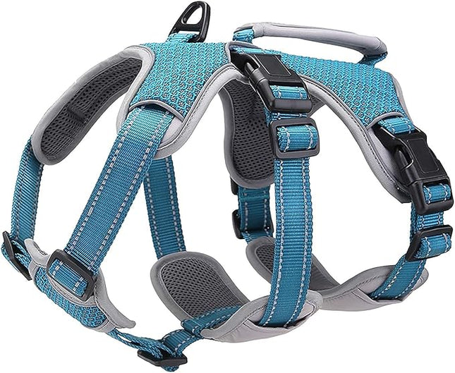 BELPRO Multi-Use Support Dog Harness, Escape Proof No Pull Reflective Adjustable Vest with Durable Handle, Dog Walking Harness for Big/Active Dogs (Blue, M)