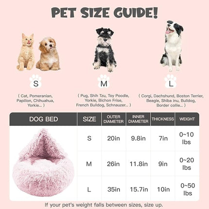 Himax Dog Beds for Large Dogs, Comfort Dogs Bed with Blanket Attached, Calming Anti-Anxiety Fluffy Dog Bed Washable (20"/26"/35") Pink