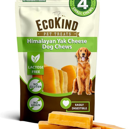 EcoKind Premium Gold Yak Cheese Himalayan Dog Chews, Healthy Dog Treats, Yak Chews for Small Dogs, All Natural, Long Lasting Dog Chew for Aggressive Chewers, High Protein Puppy Treat, Small - 4 Chews