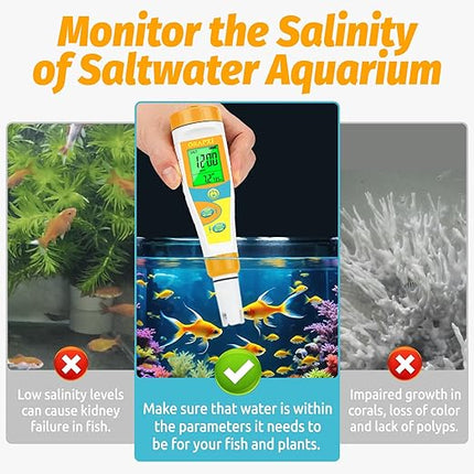 pH Meter Salinity Tester for Saltwater Aquarium Simultaneous Display of pH Salt for Saltwater Pool Update Aquarium pH Tester pH and Salt Meter for Saltwater Aquarium Reef Tanks Koi Pond