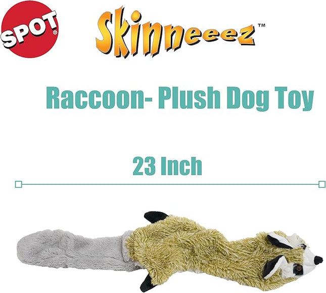 SPOT Skinneeez Raccoon 23 Inch Stuffing-Free Dog Toy – Soft Plush Tug Toy with Two Squeakers for Medium and Large Dogs – Mess-Free Interactive Chew Toy